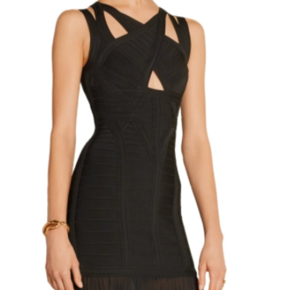Herve Leger Cutout bandage and chiffon gown